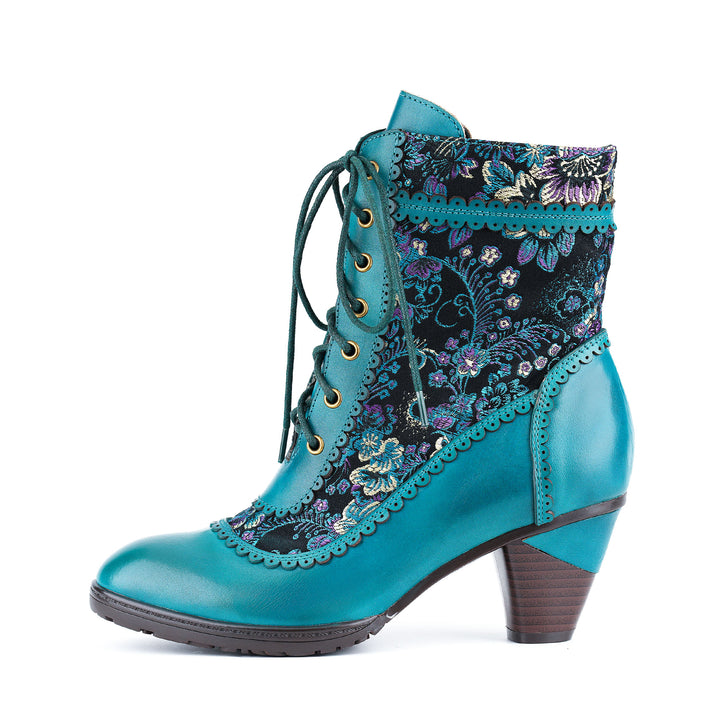 Vintage Floral Velvet Ankle Boots