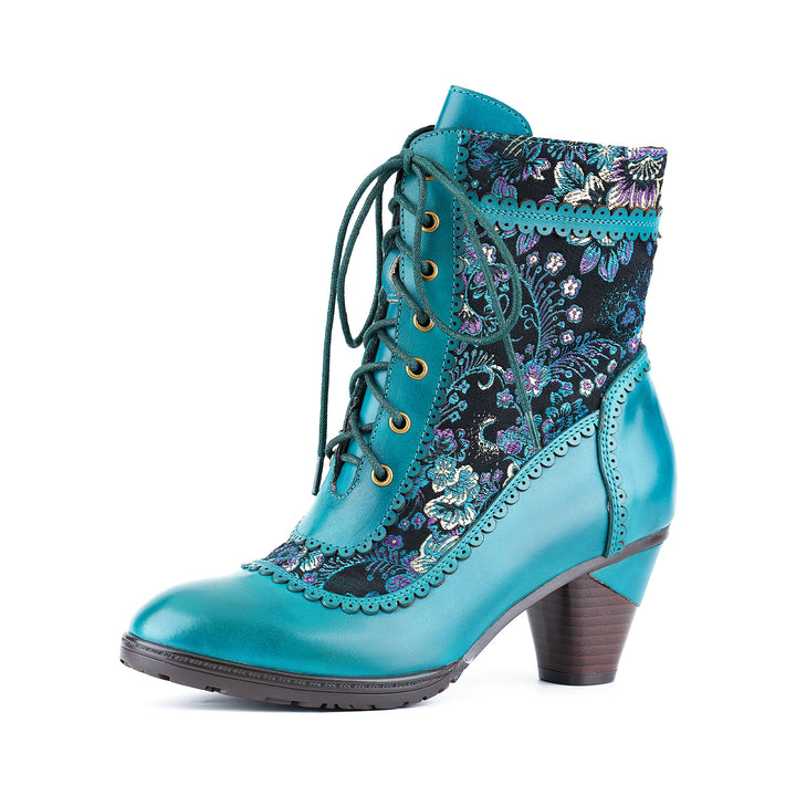 Vintage Floral Velvet Ankle Boots