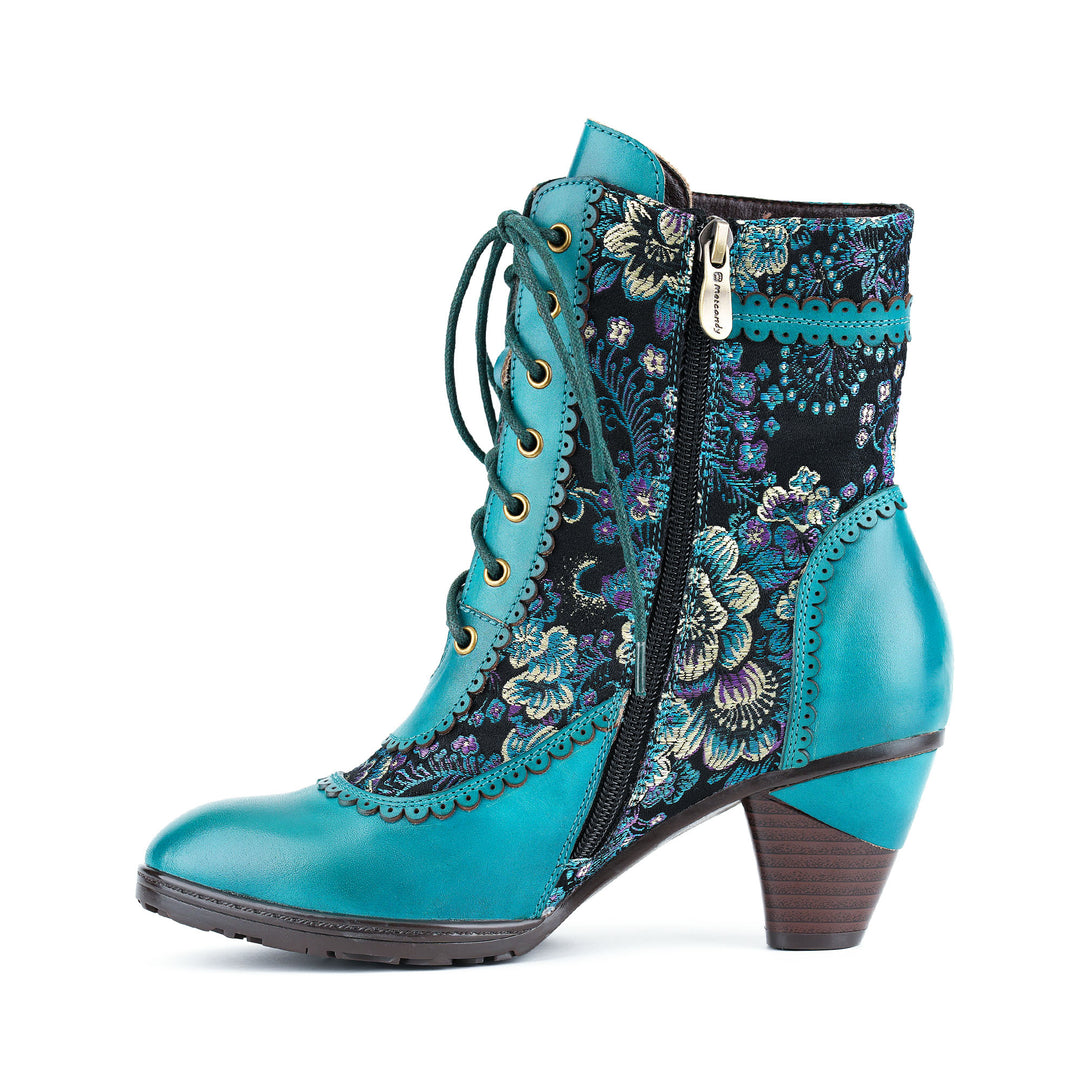 Vintage Floral Velvet Ankle Boots