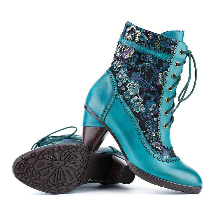 Vintage Floral Velvet Ankle Boots