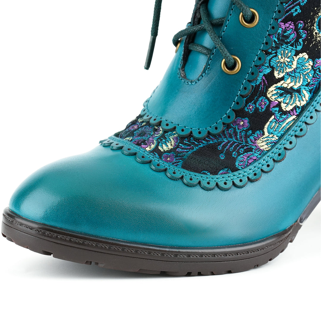 Vintage Floral Velvet Ankle Boots