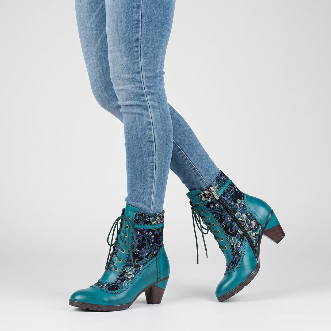 Vintage Floral Velvet Ankle Boots