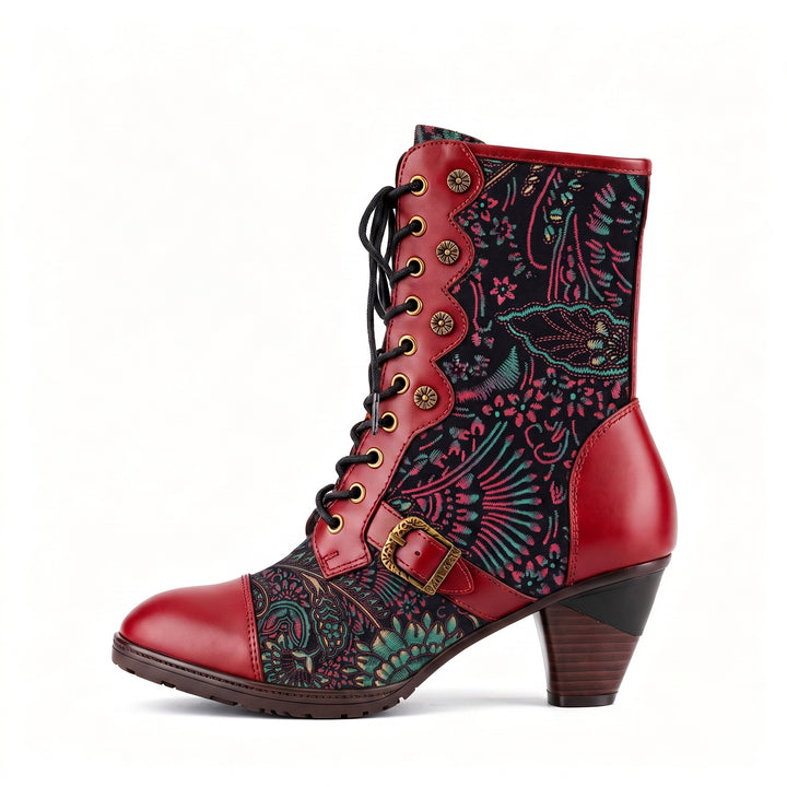 Vintage Floral Victorian Lace-Up Mid-Calf Boots