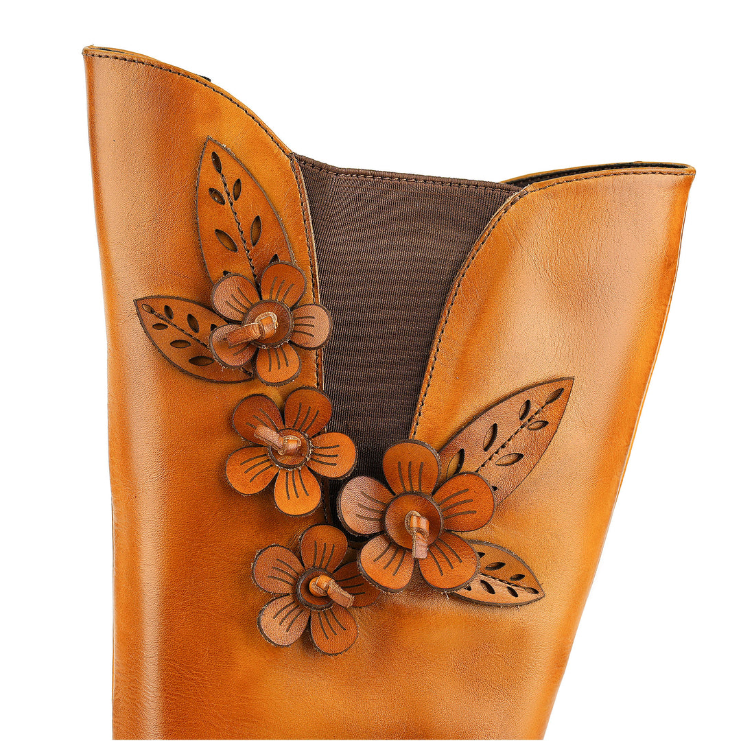 Retro handgefertigte Lederstiefel mit Blumenmuster