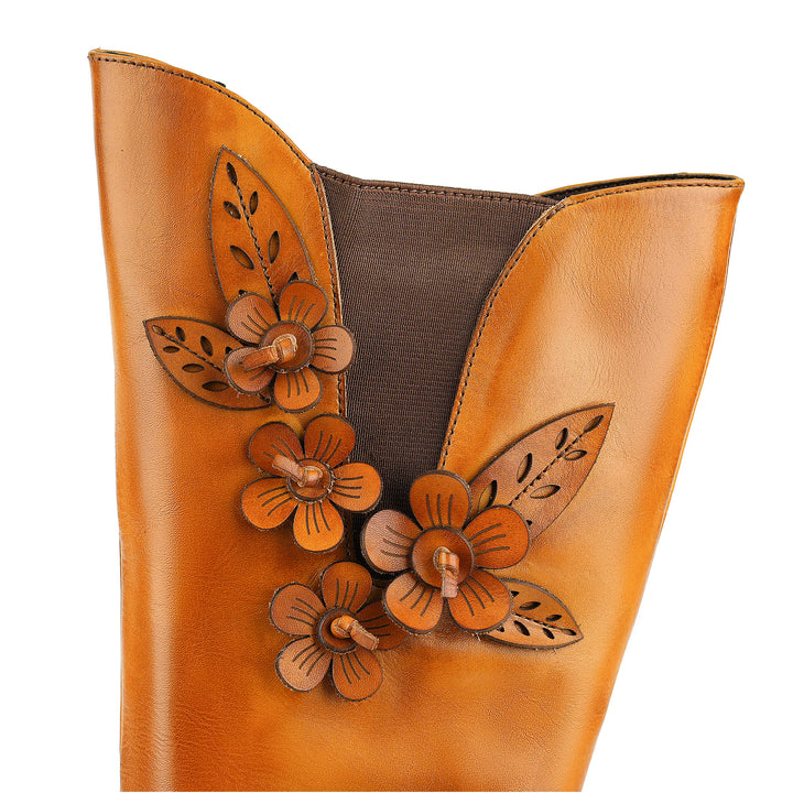 Retro handgefertigte Lederstiefel mit Blumenmuster