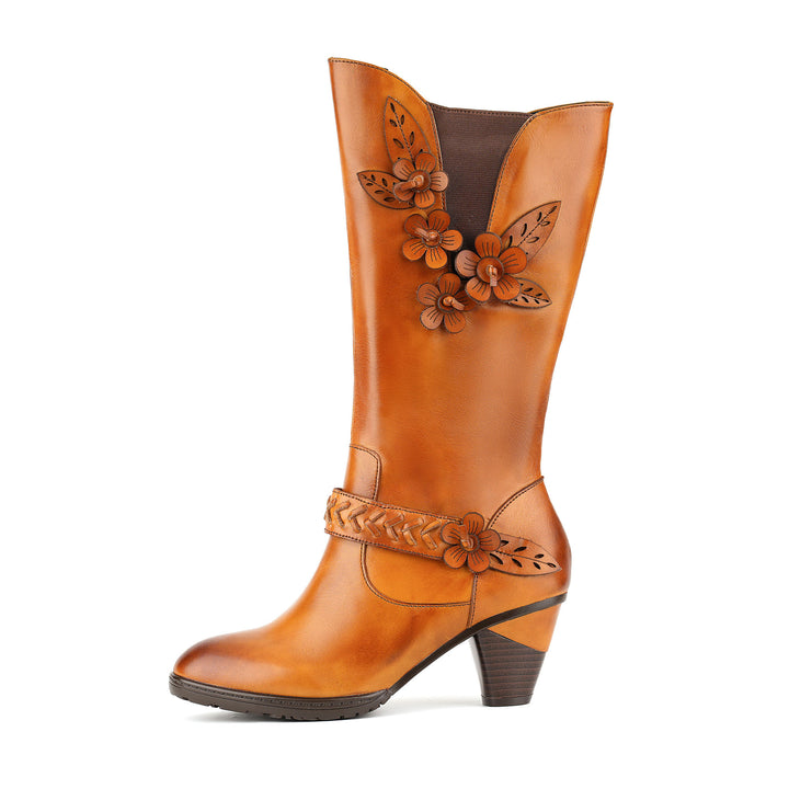 Retro handgefertigte Lederstiefel mit Blumenmuster