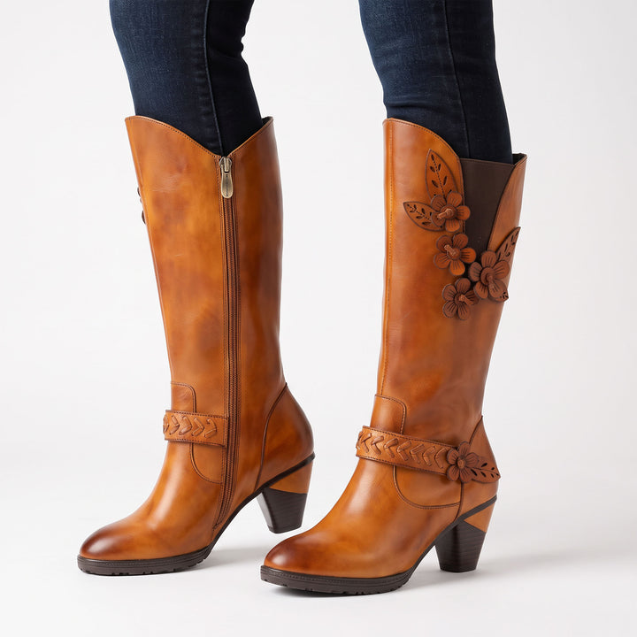 Retro handgefertigte Lederstiefel mit Blumenmuster