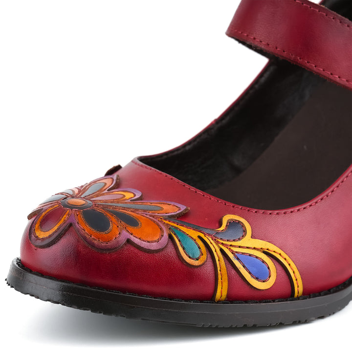Multicolor Floral Leather Mary Jane Pumps