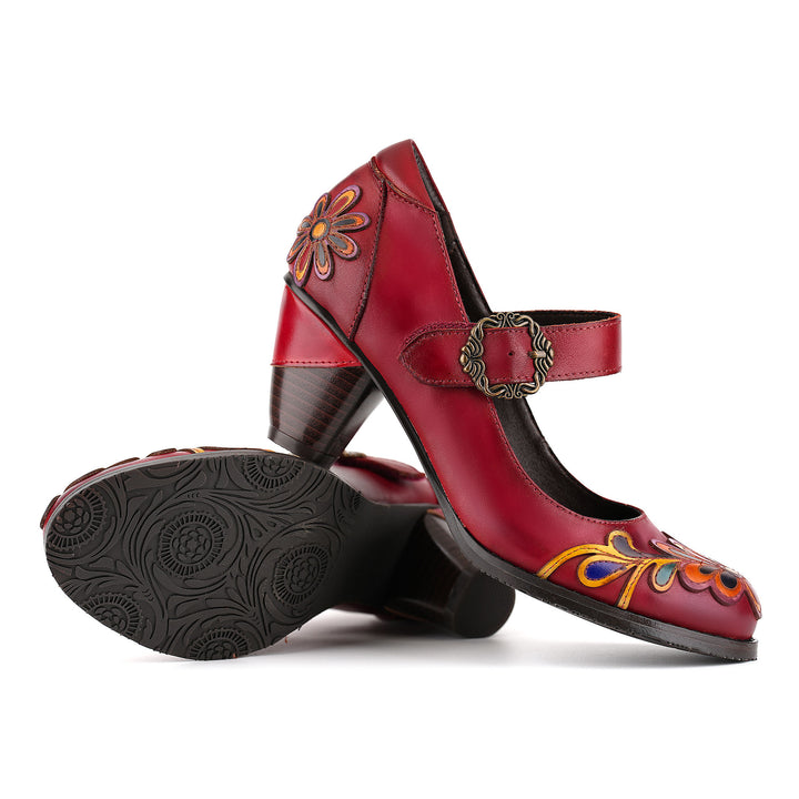 Multicolor Floral Leather Mary Jane Pumps