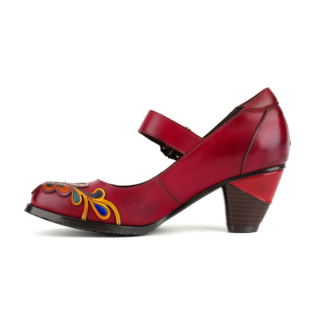 Multicolor Floral Leather Mary Jane Pumps