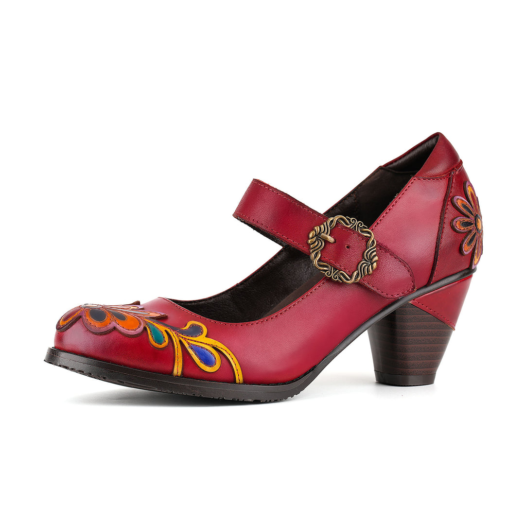 Multicolor Floral Leather Mary Jane Pumps