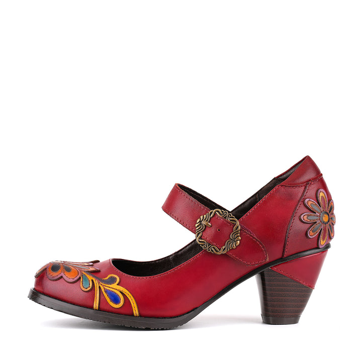 Multicolor Floral Leather Mary Jane Pumps