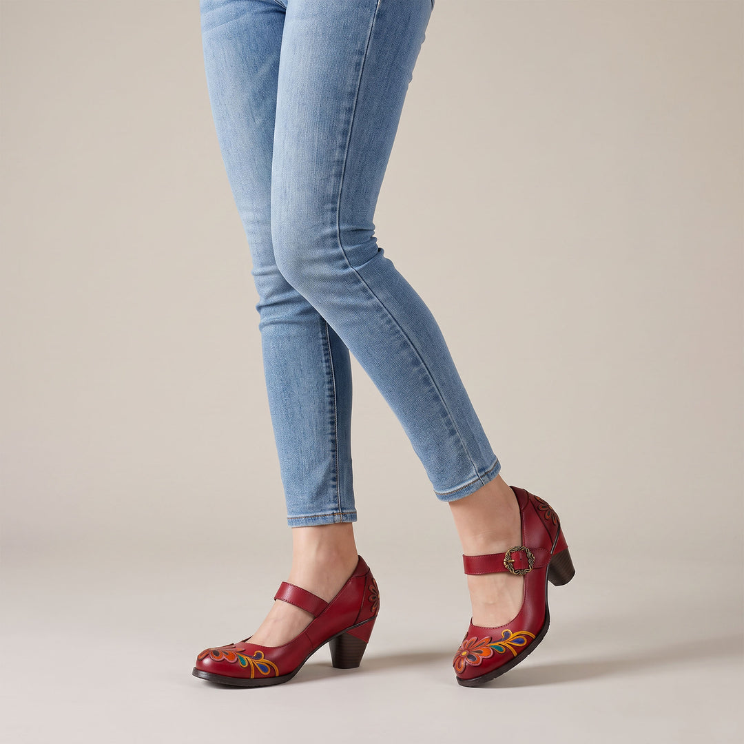 Multicolor Floral Leather Mary Jane Pumps