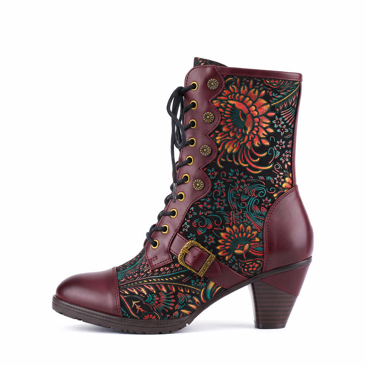 Vintage Floral Victorian Lace-Up Mid-Calf Boots