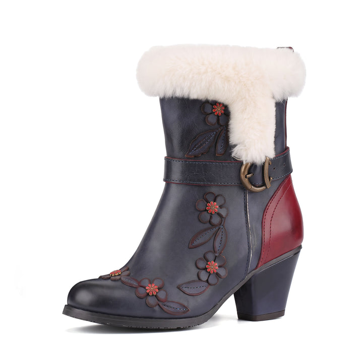 Vintage Elegance Floral Leather Ankle Boots
