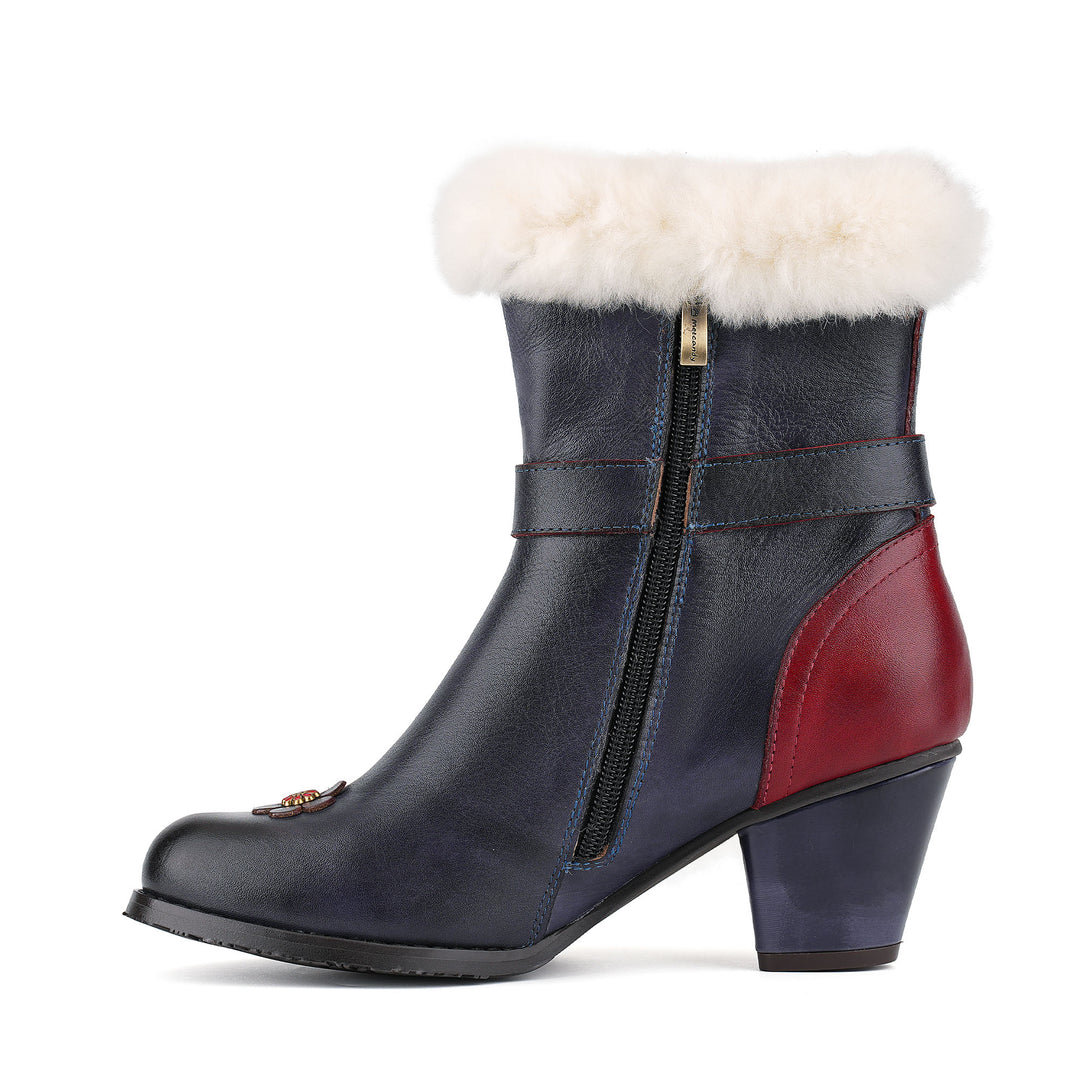 Vintage Elegance Floral Leather Ankle Boots