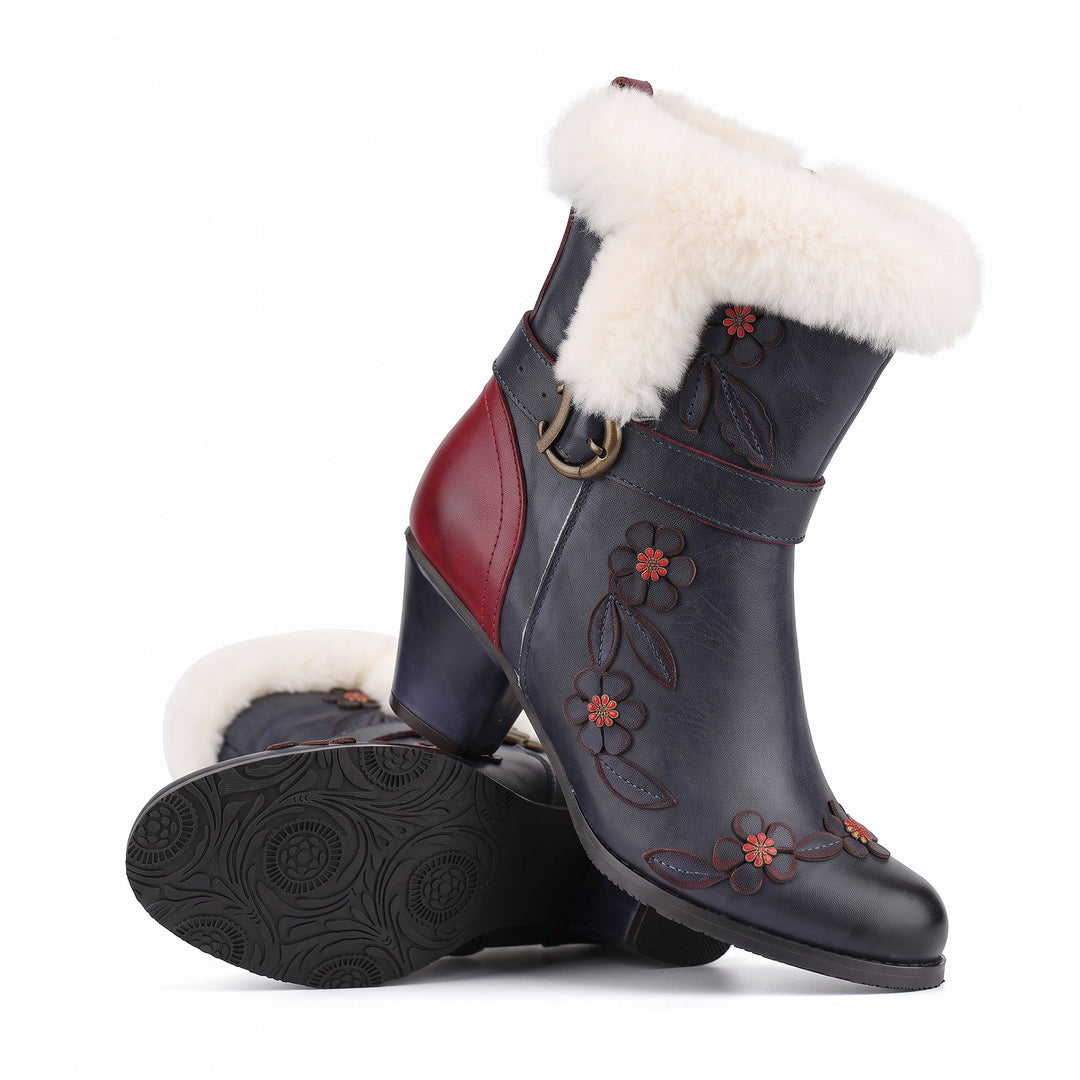 Vintage Elegance Floral Leather Ankle Boots