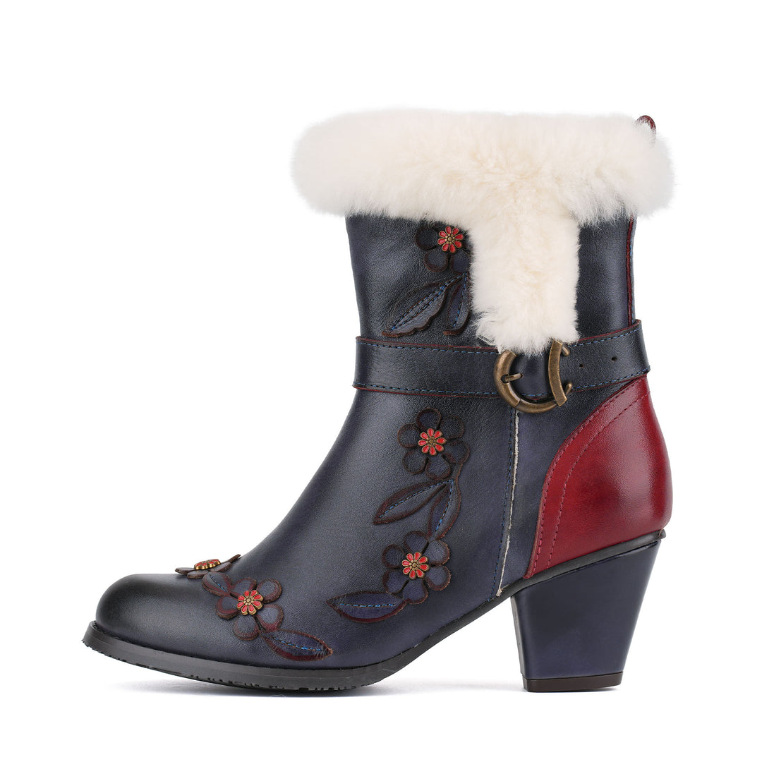 Vintage Elegance Floral Leather Ankle Boots