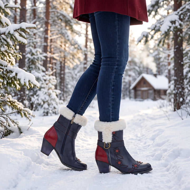 Vintage Elegance Floral Leather Ankle Boots