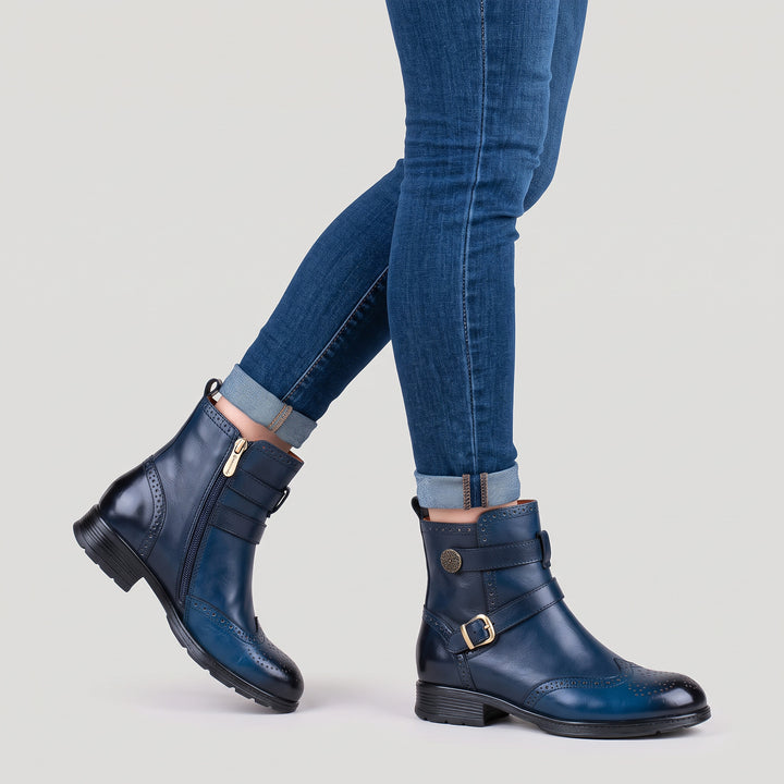 Vintage Leather Brogue-Style Flat Ankle Boots
