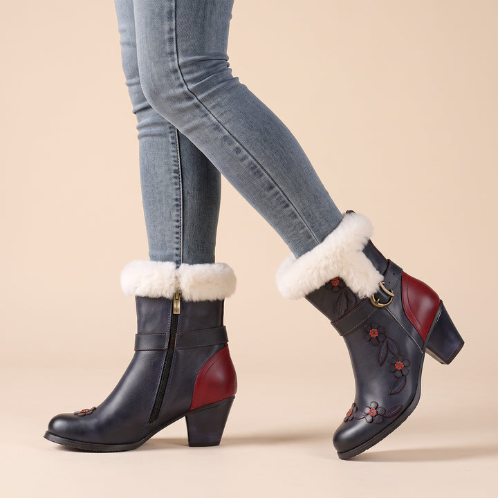 Vintage Elegance Floral Leather Ankle Boots