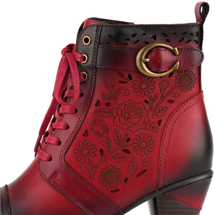 Vintage Timeless Floral Lace-Up Ankle Boots