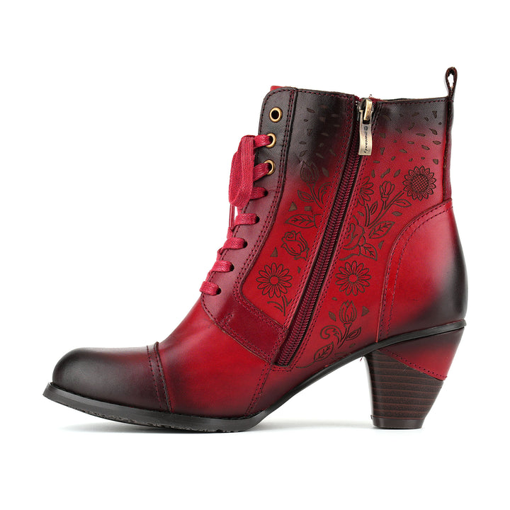 Vintage Timeless Floral Lace-Up Ankle Boots