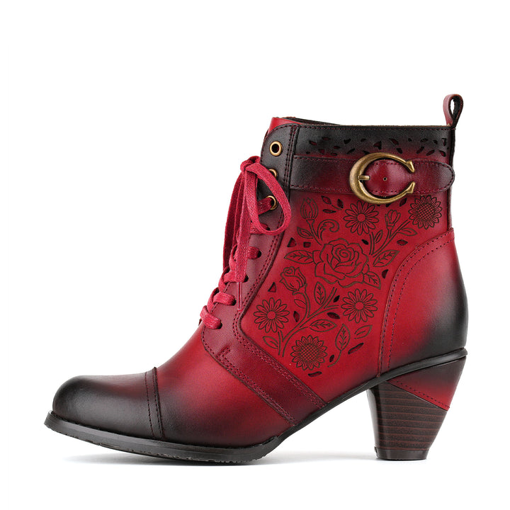 Vintage Timeless Floral Lace-Up Ankle Boots