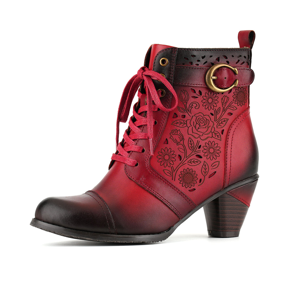 Vintage Timeless Floral Lace-Up Ankle Boots