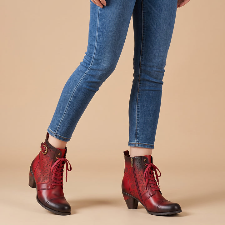 Vintage Timeless Floral Lace-Up Ankle Boots
