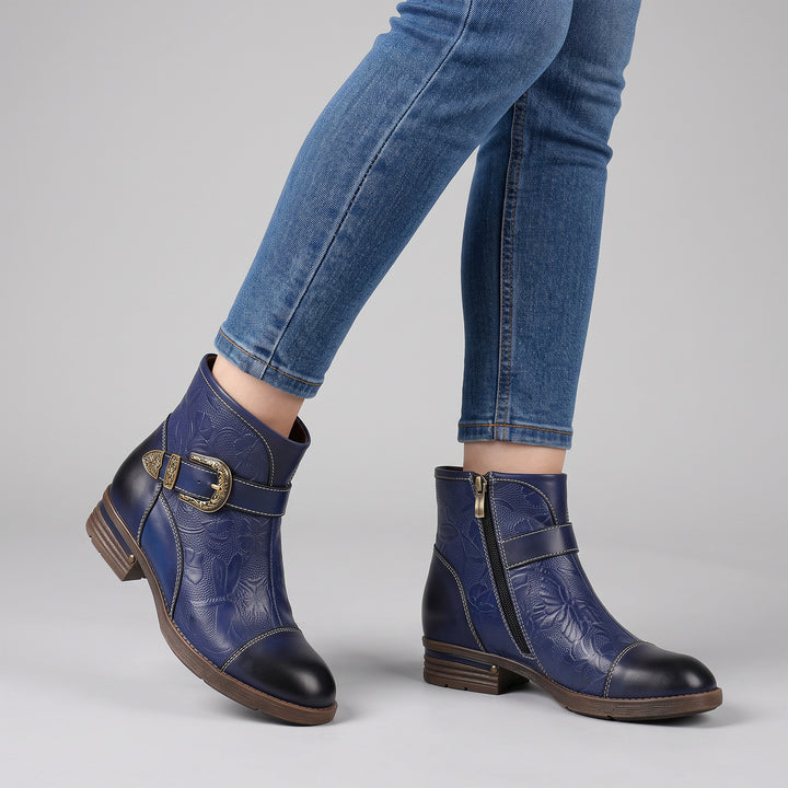 Vintage Handmade Embossed Dragonfly Ankle Boots