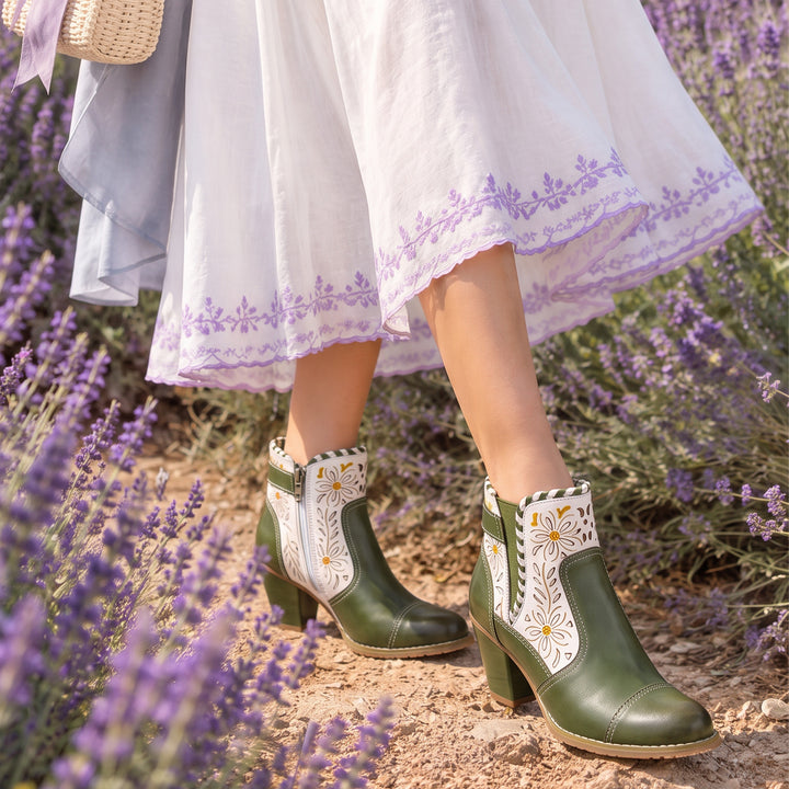 Vintage Handmade Leather Daisy Ankle Boots