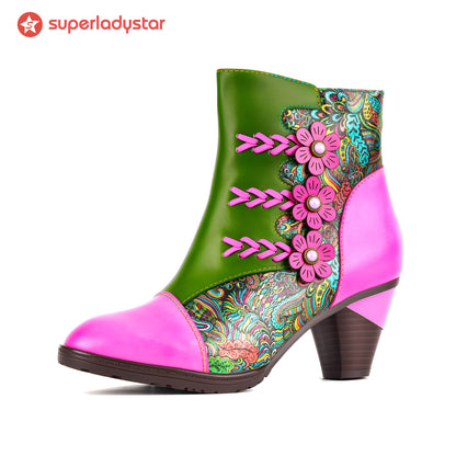 Retro Handmade Floral Fantasy Boots