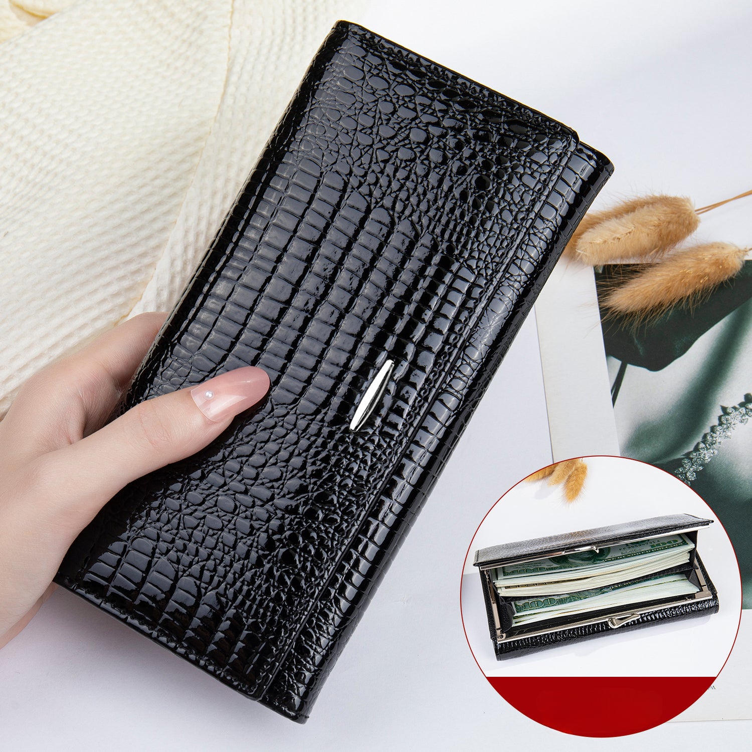 Elegant Solid Color Cowhide Wallet