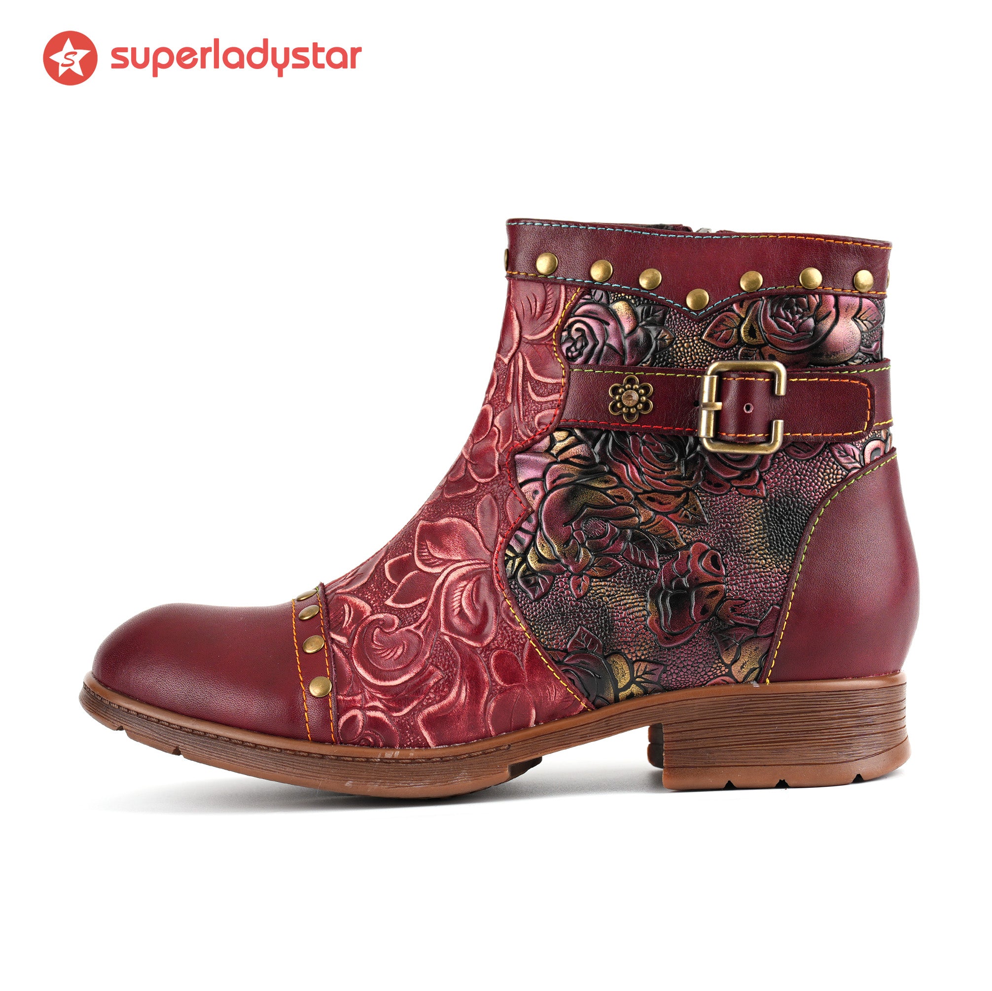 Crimson Rose Embossed Ankle Boots(Pre-order)