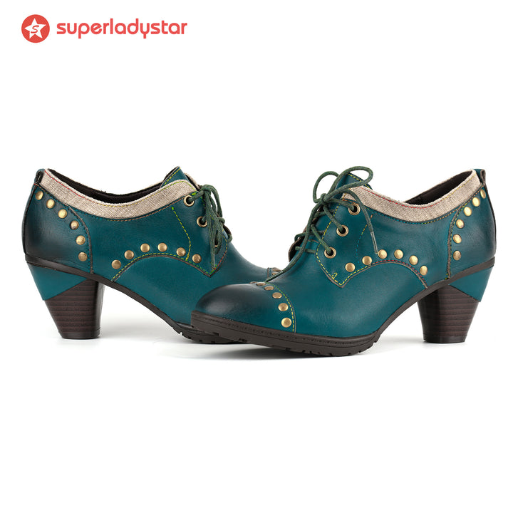 Vintage Teal Studded Oxford Heels
