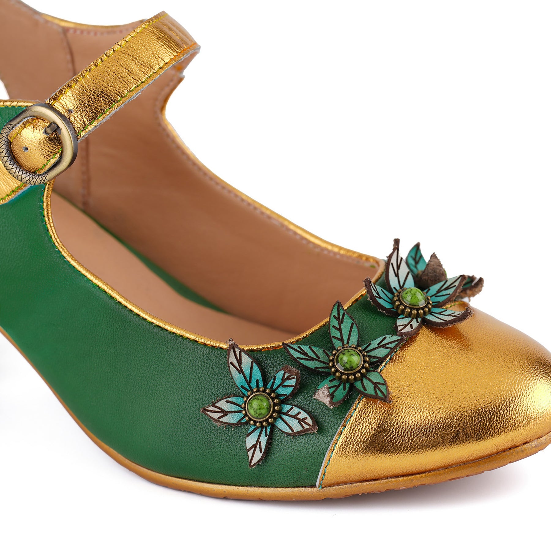 Gold and Green Floral Mary Jane Pumps – superladystar