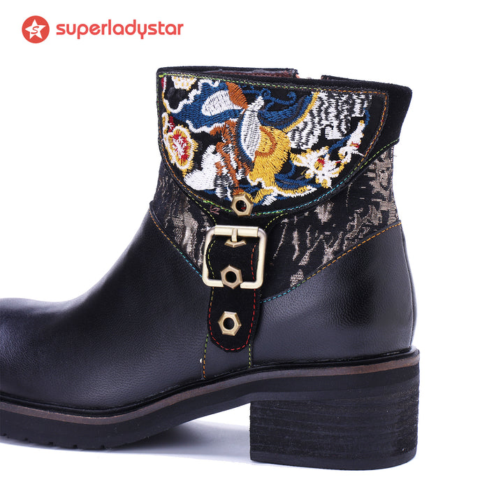 Embroidered Elegance Ankle Boots