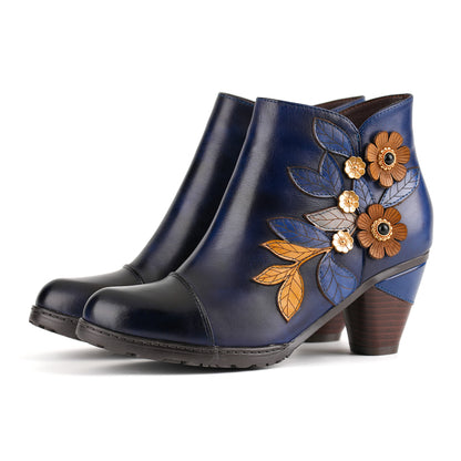 Retro Boho Floral Charm Ankle Boots