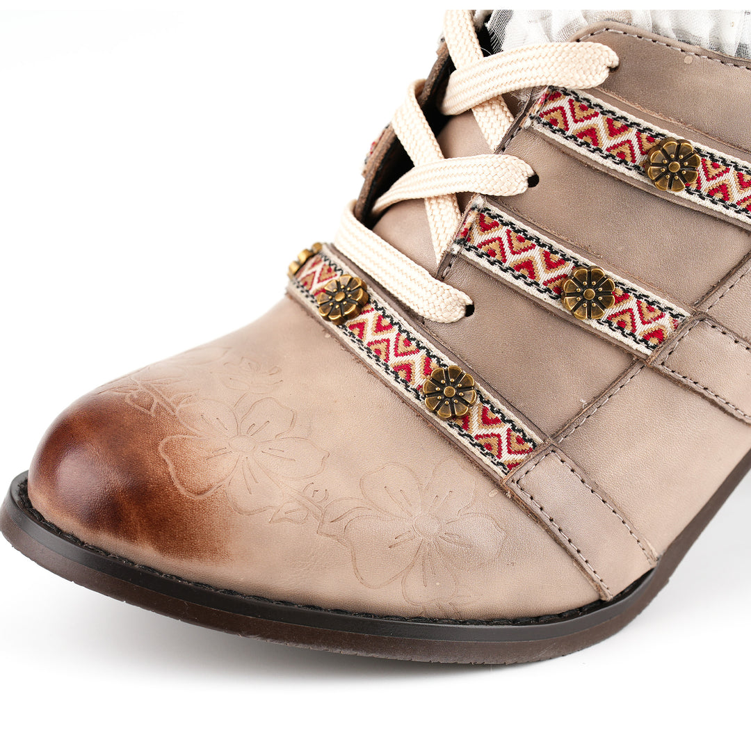 Vintage Boho Lace-Up Pumps