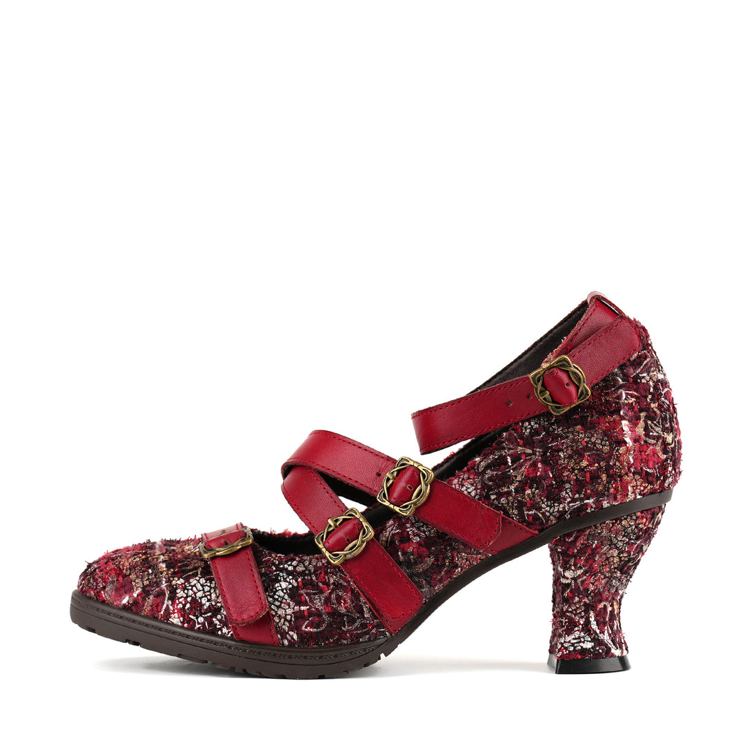 Vintage Lace Buckle Heeled Pumps