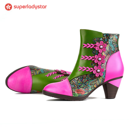 Retro Handmade Floral Fantasy Boots