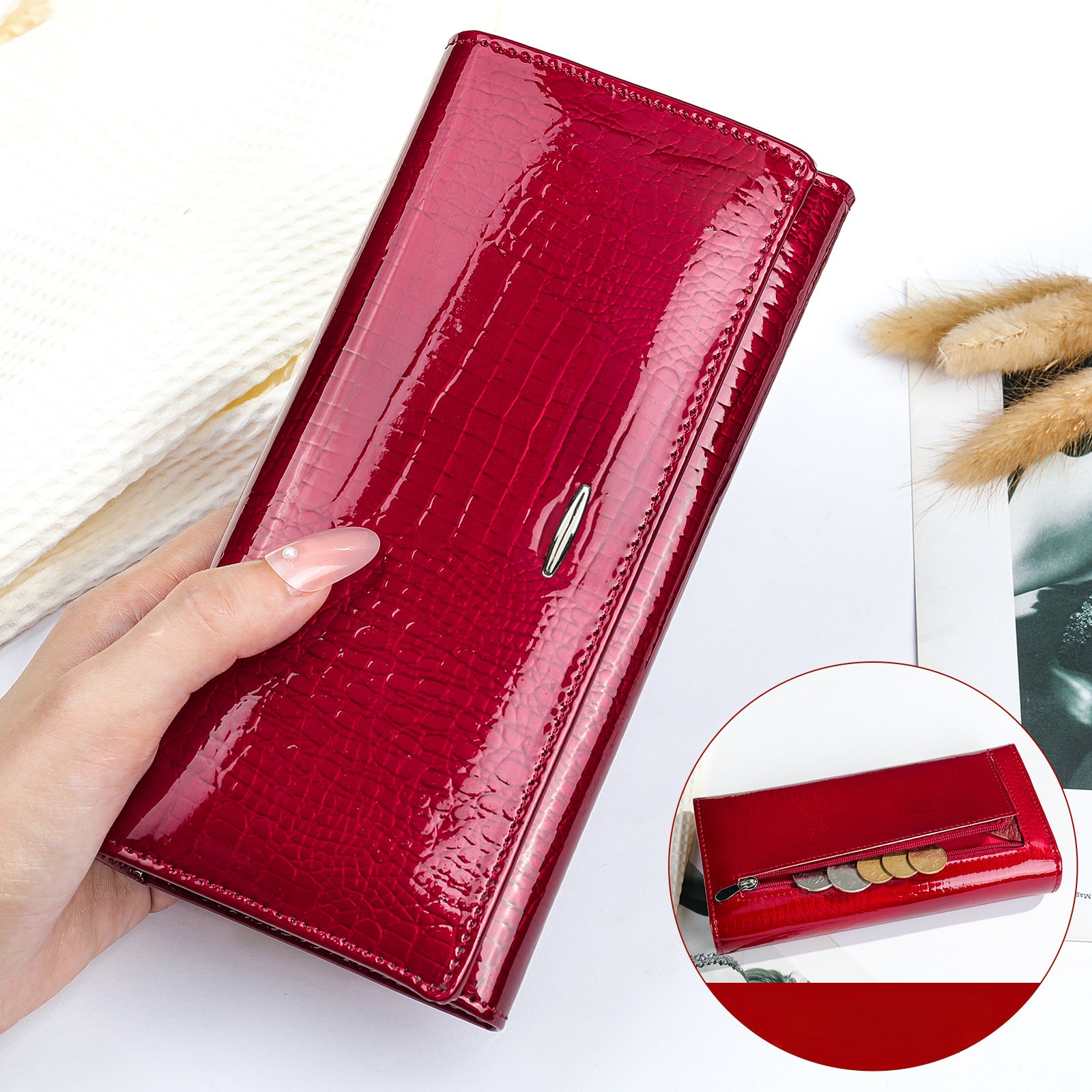 Elegant Solid Color Cowhide Wallet