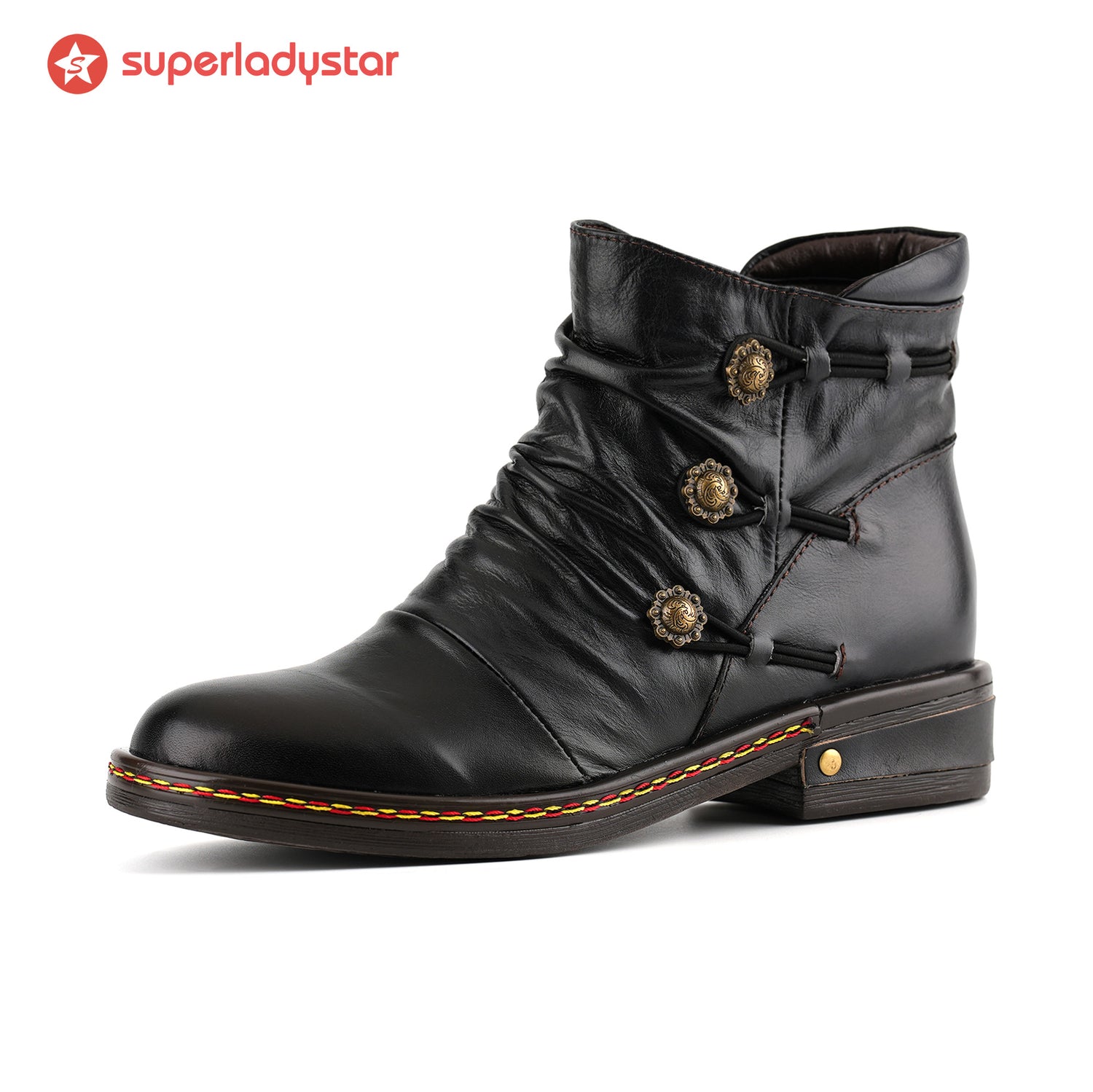 Botines planos de cuero con dijes retro