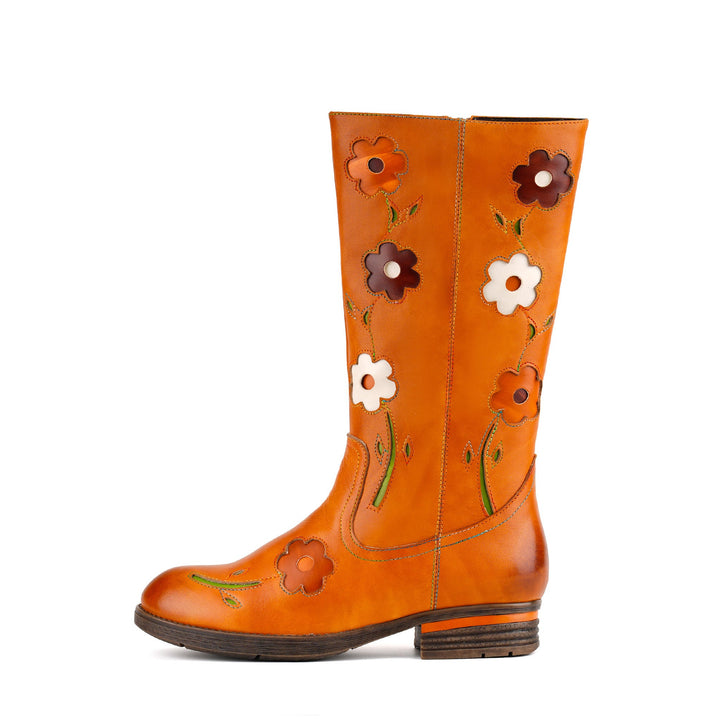 Stivali a metà chic di pelle floreale retrò