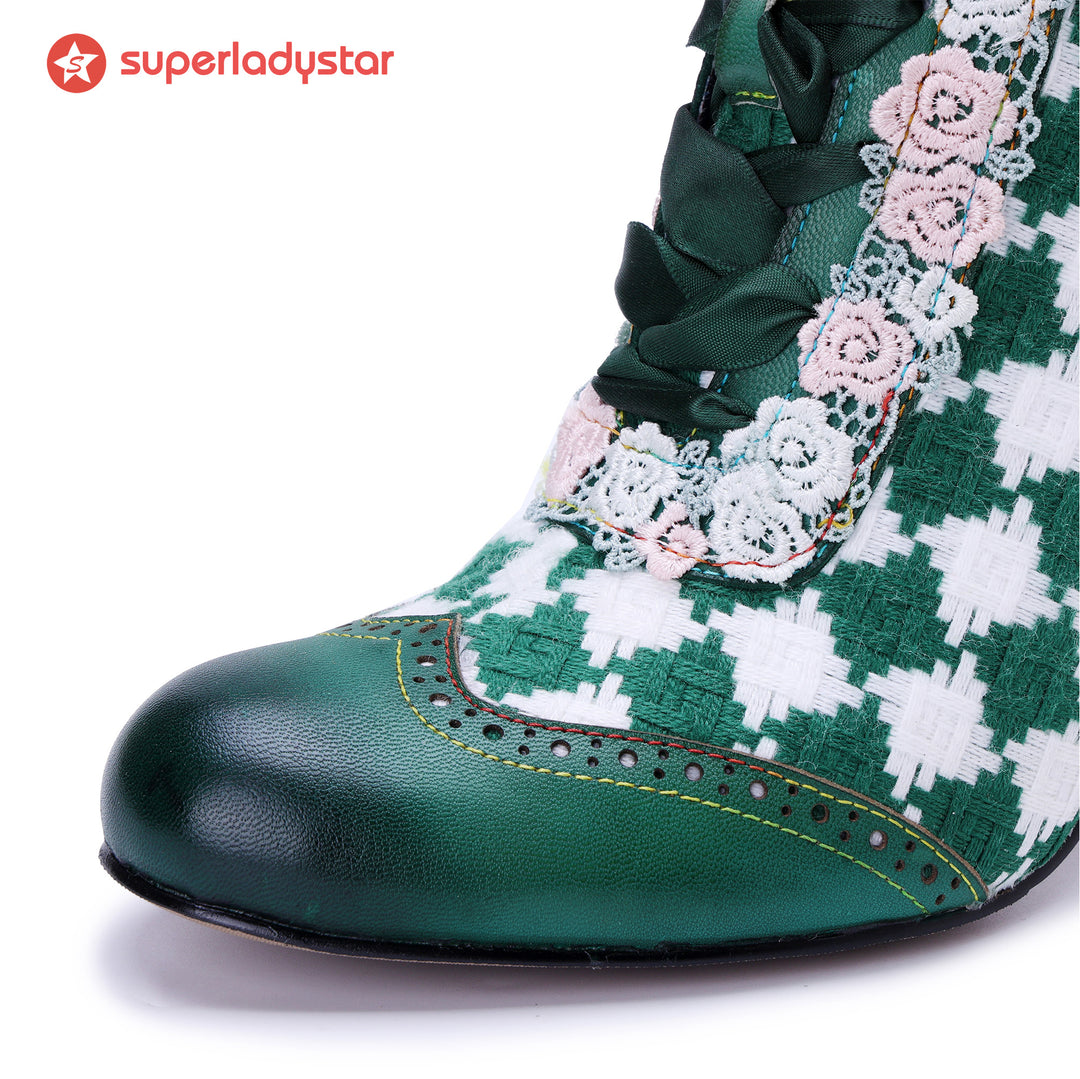 Botas de encaje floral artística esmeralda