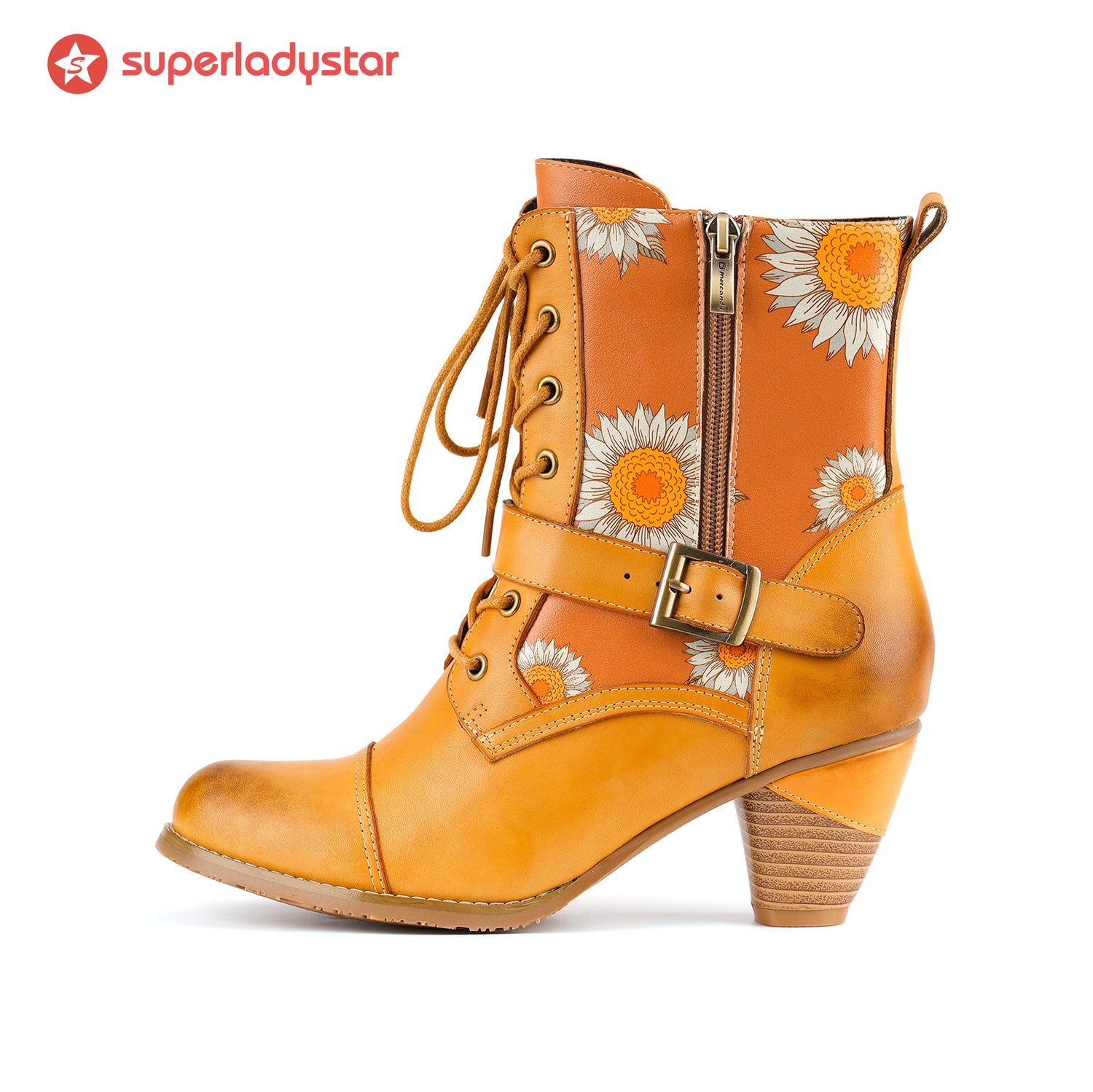Golden Bloom Lace-Up Ankle Boots(Pre-order)