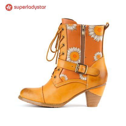 Golden Bloom Lace-Up Ankle Boots(Pre-order)