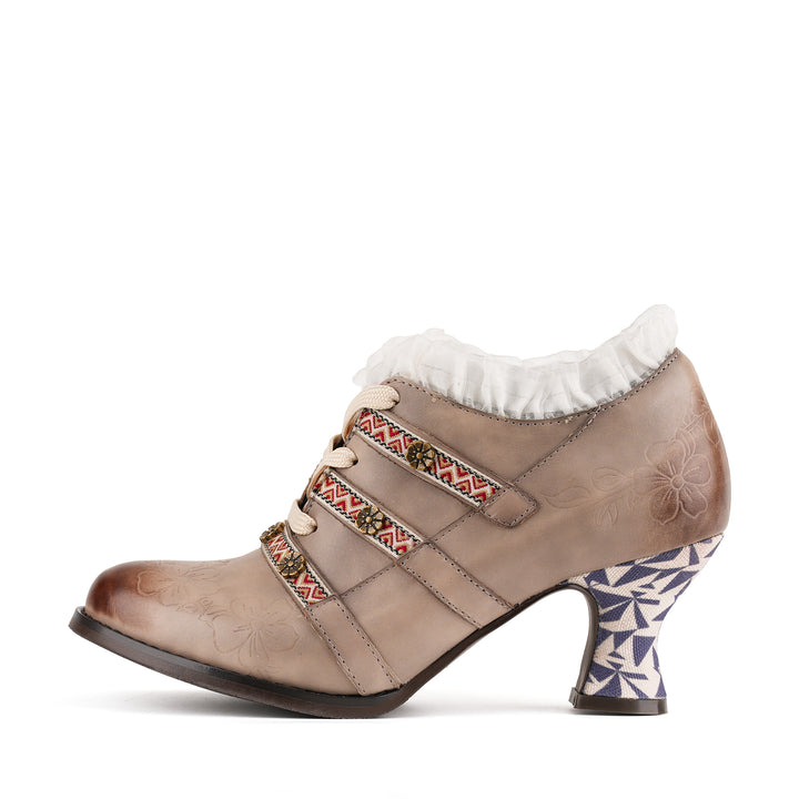 Vintage Boho Lace-Up Pumps