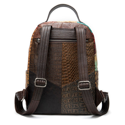 Color-Block Handmade Large-Capacity Leather Backpack